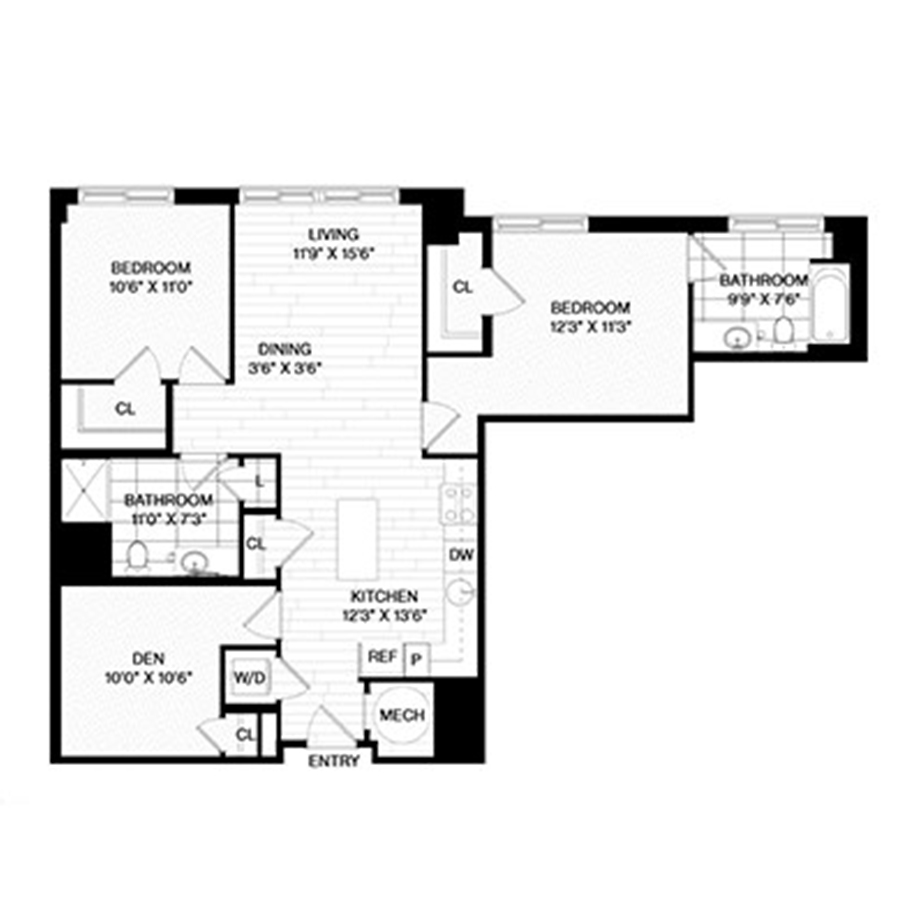 2BD+D-C floor plan