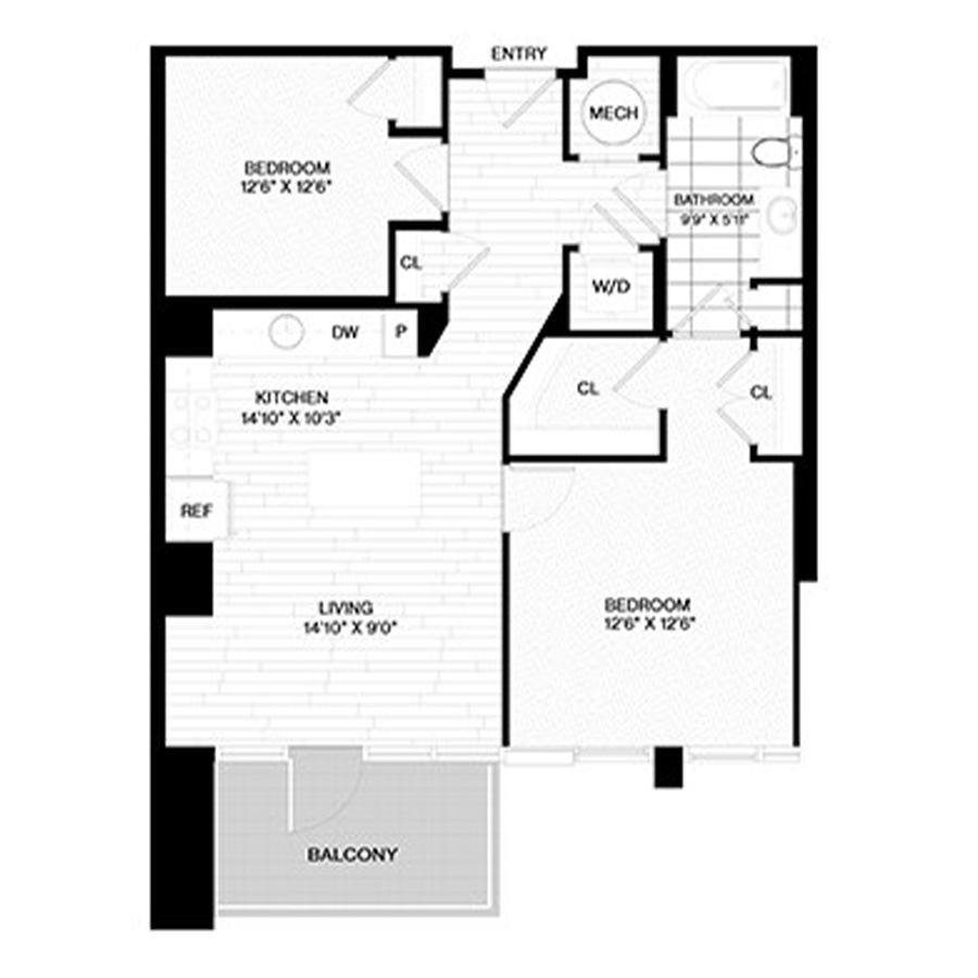 1BD+D-A floor plan