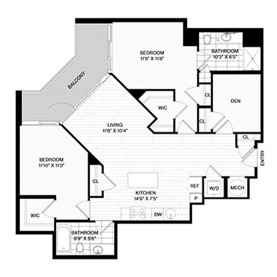 2BD+D-A floor plan