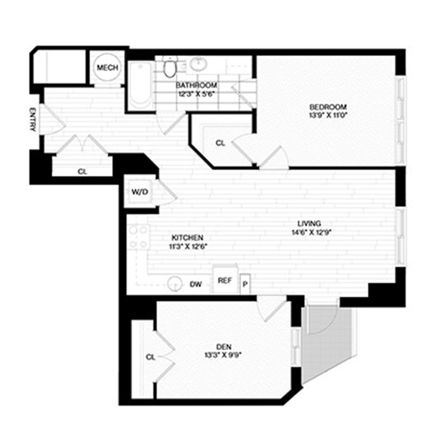1BD+D-C floor plan
