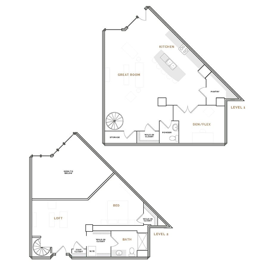 Rendering of the ET13 floor plan with 1 bedroom[s] and 1 bathroom[s] at Hardware District