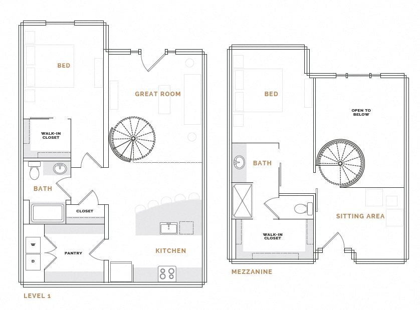 Rendering of the WT6 floor plan with 2 bedroom[s] and 2 bathroom[s] at Hardware District