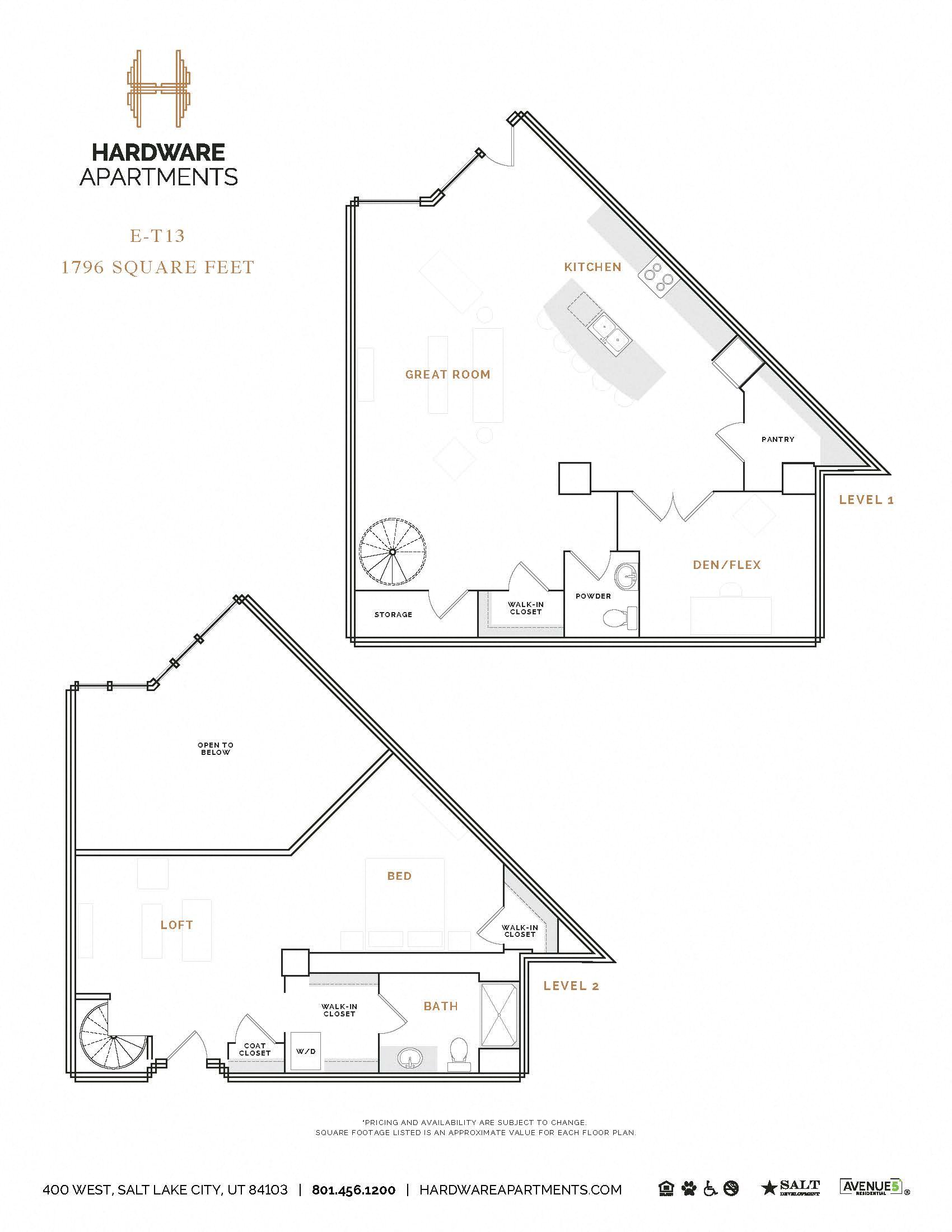 Rendering of the ET13 floor plan with 1 bedroom[s] and 1 bathroom[s] at Hardware District