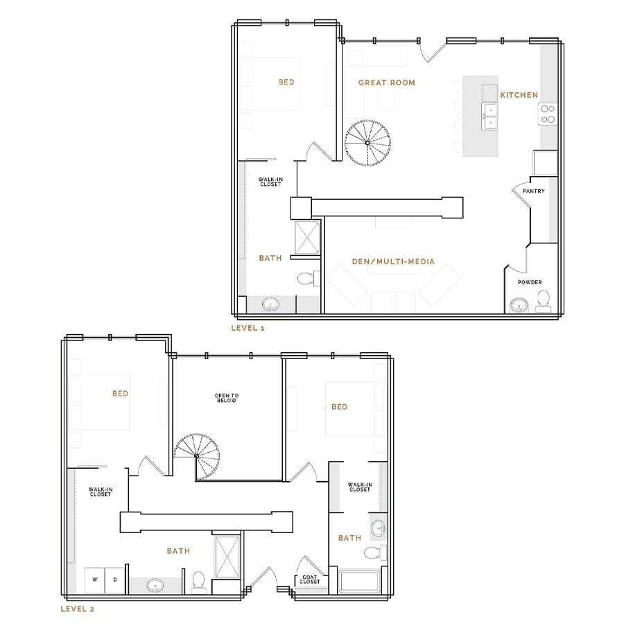 Rendering of the ET15 floor plan with 3 bedroom[s] and 3.5 bathroom[s] at Hardware District