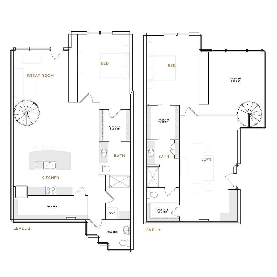Rendering of the ET11.2 floor plan with 2 bedroom[s] and 2.5 bathroom[s] at Hardware District