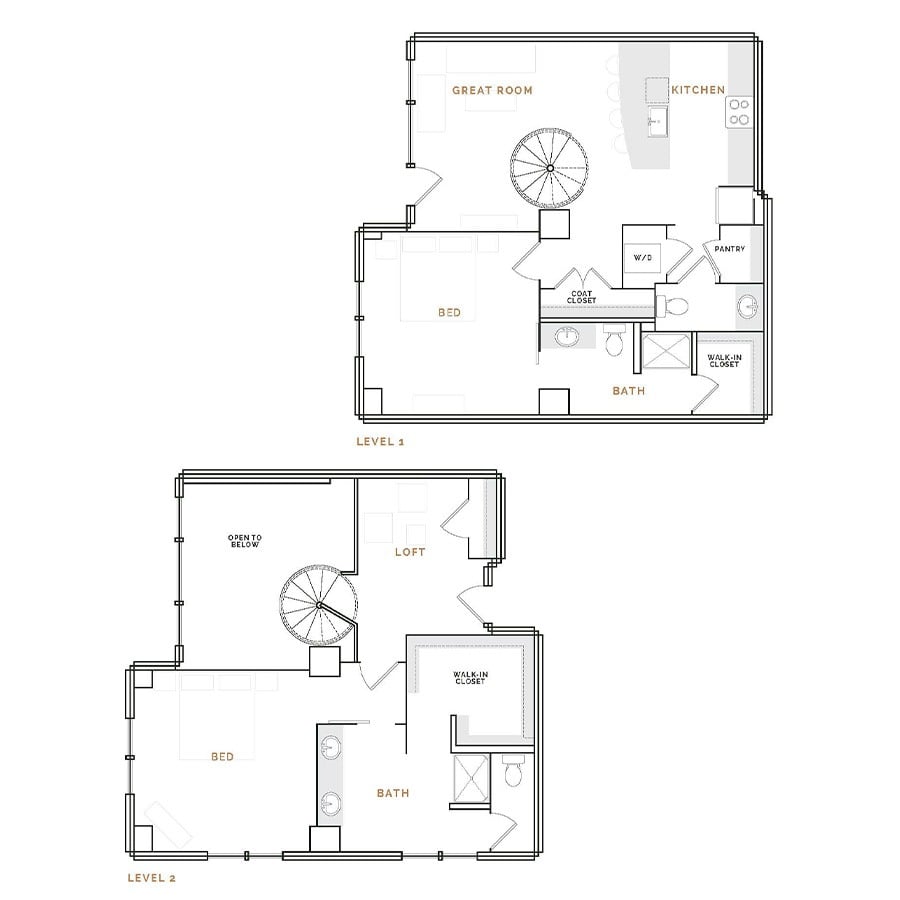 Rendering of the ET9 floor plan with 2 bedroom[s] and 2.5 bathroom[s] at Hardware District