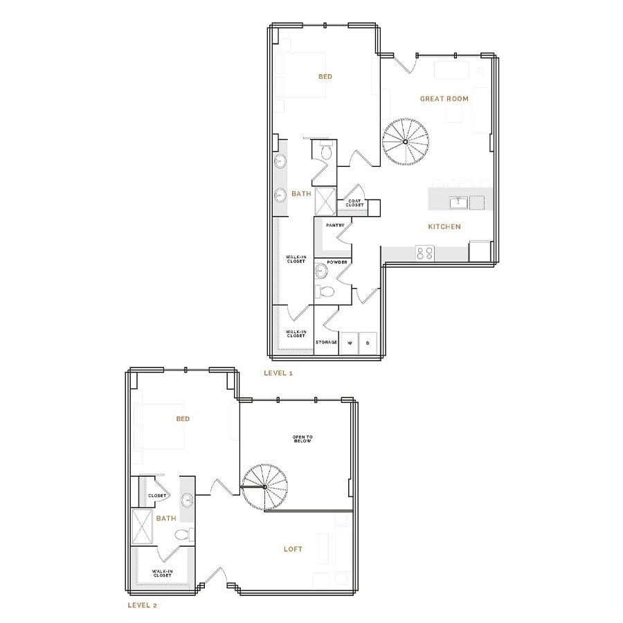 Rendering of the ET12 floor plan with 2 bedroom[s] and 2.5 bathroom[s] at Hardware District