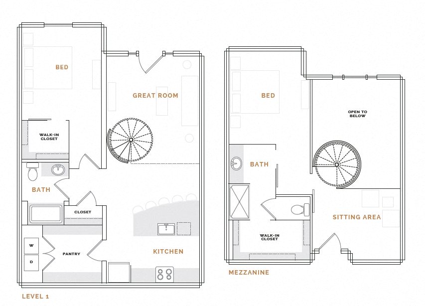 Rendering of the WT5.3 floor plan with 2 bedroom[s] and 2 bathroom[s] at Hardware District