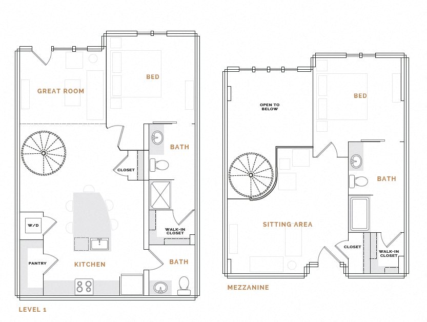 Rendering of the WT4.2 floor plan with 2 bedroom[s] and 2.5 bathroom[s] at Hardware District