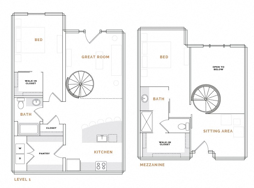 Rendering of the WT6 floor plan with 2 bedroom[s] and 2 bathroom[s] at Hardware District