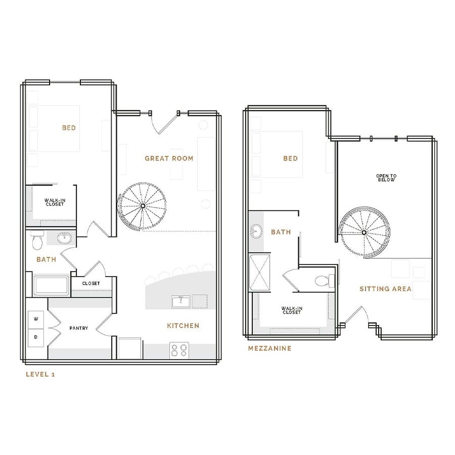 Rendering of the WT5 floor plan with 2 bedroom[s] and 2 bathroom[s] at Hardware District