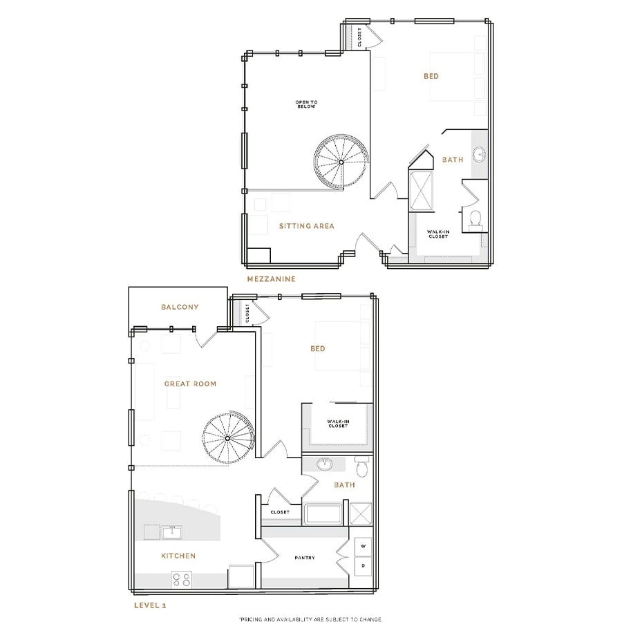 Rendering of the WT5.2 floor plan with 2 bedroom[s] and 2 bathroom[s] at Hardware District