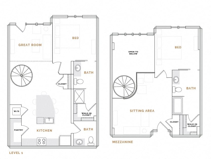 Rendering of the WT4.2 floor plan with 2 bedroom[s] and 2.5 bathroom[s] at Hardware District