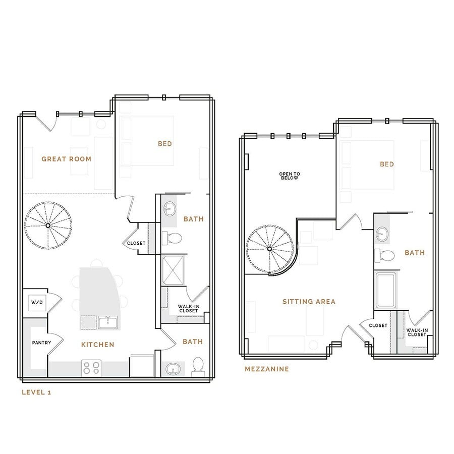 Rendering of the WT4 floor plan with 2 bedroom[s] and 2.5 bathroom[s] at Hardware District