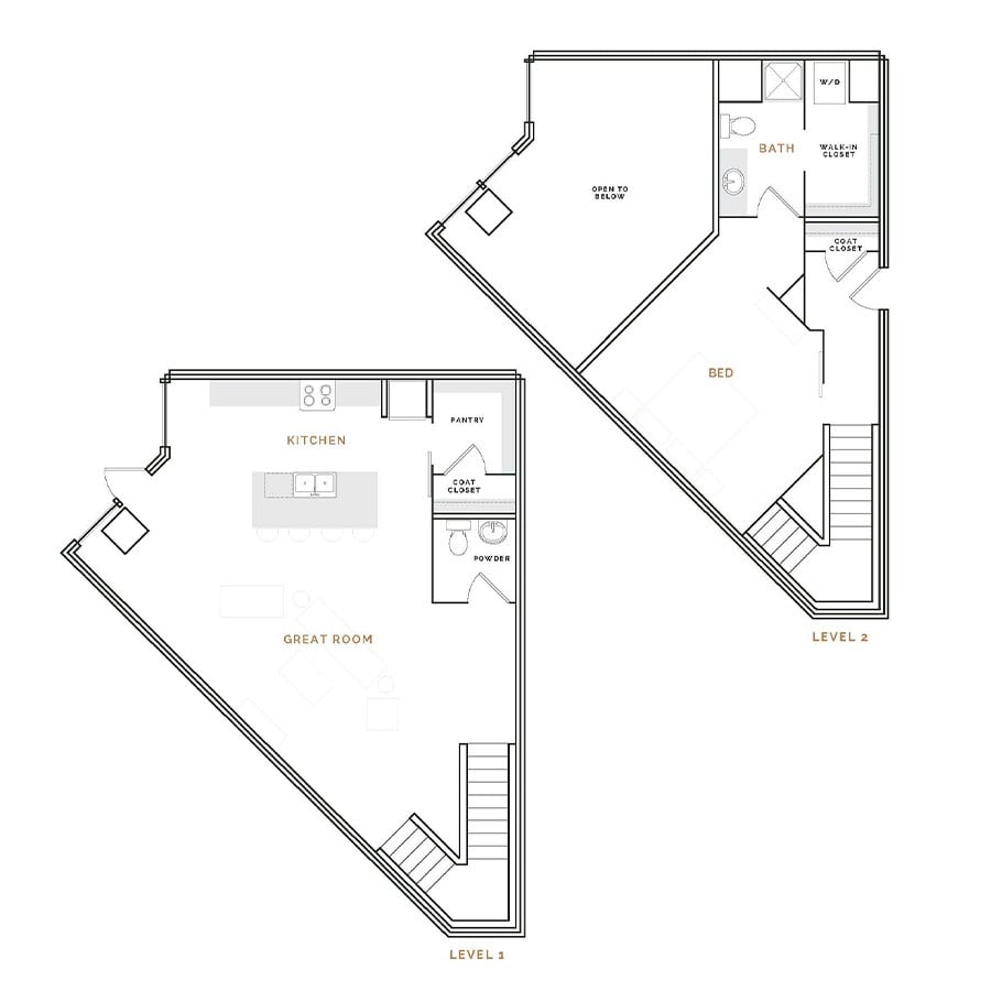 Rendering of the ET8 floor plan with 1 bedroom[s] and 1.5 bathroom[s] at Hardware District