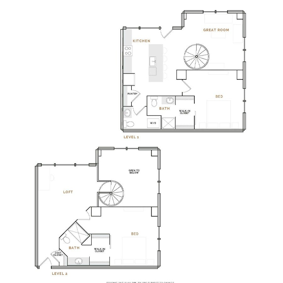 Rendering of the ET5 floor plan with 2 bedroom[s] and 2.5 bathroom[s] at Hardware District