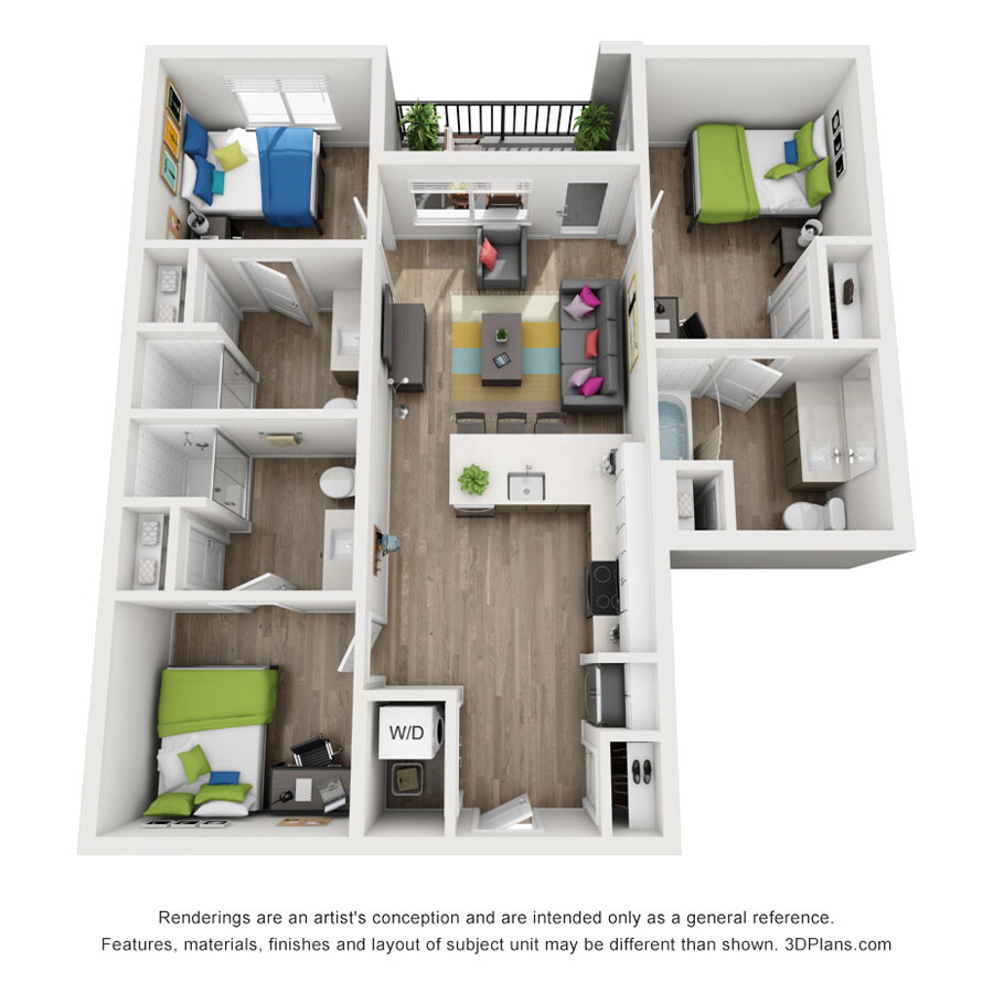 3x3B floor plan