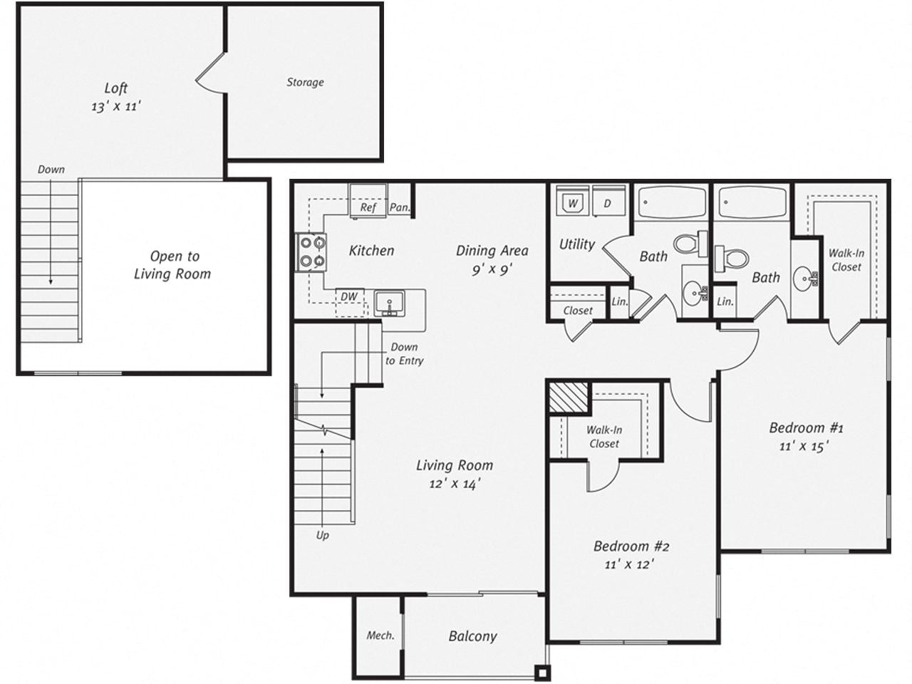 2 Bed/2 Bath-B3LG floor plan