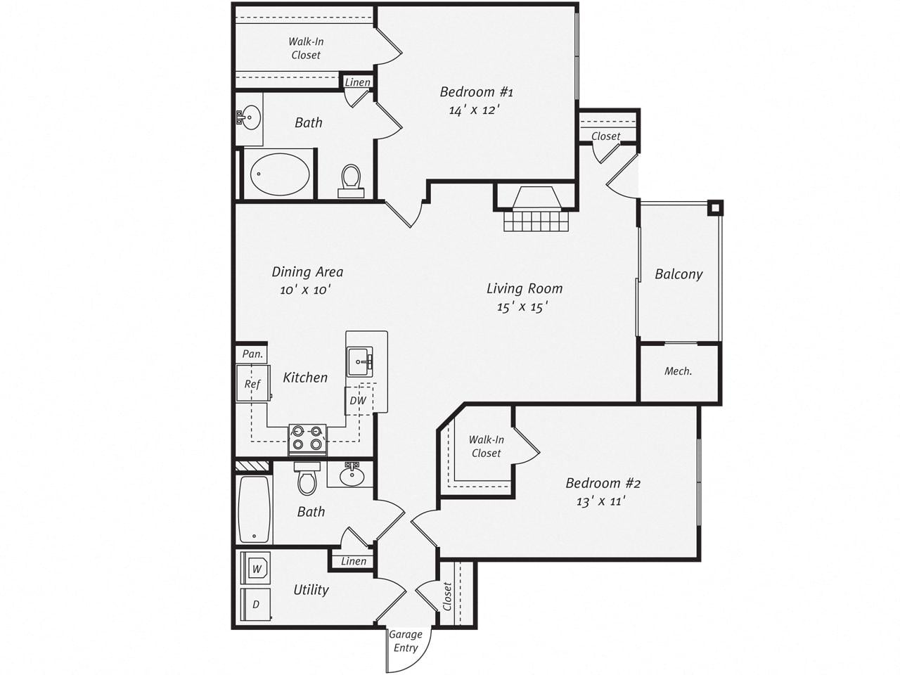 2 Bed/2 Bath-B1G floor plan