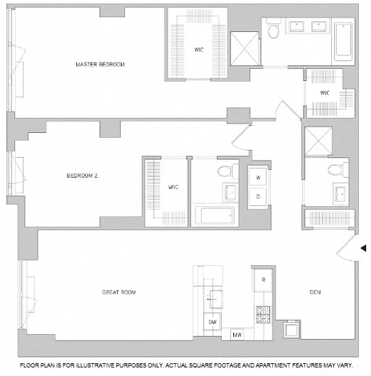 Rendering of the 2Br Den 2Bth 2 floor plan with 2 bedroom[s] and 3 bathroom[s] at The Aldyn