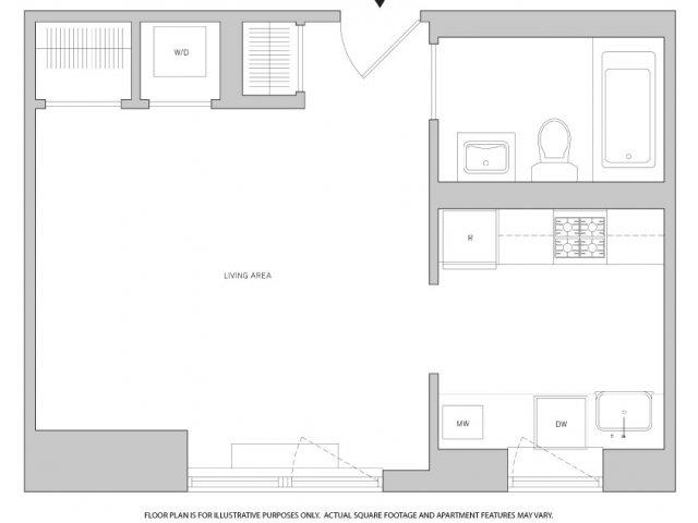 Rendering of the Studio 2 floor plan with a Studio bedroom and 1 bathroom[s] at The Aldyn
