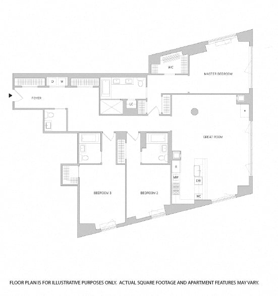 Rendering of the 3Br 3.5Bth floor plan with 3 bedroom[s] and 3.5 bathroom[s] at The Aldyn