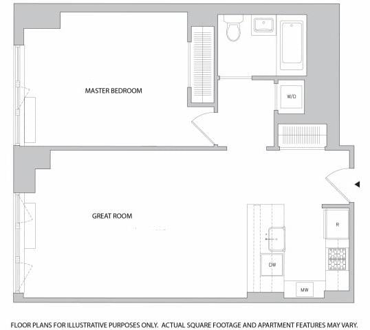 Rendering of the 1 Br 1Bth 1 floor plan with 1 bedroom[s] and 1 bathroom[s] at The Aldyn