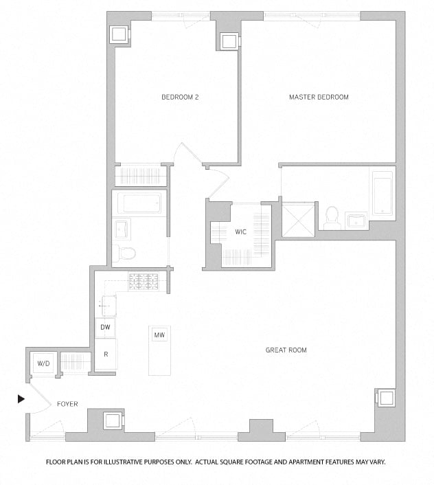 Rendering of the 2Br 2Bth 3 floor plan with 2 bedroom[s] and 2 bathroom[s] at The Aldyn