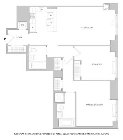 Rendering of the 2Br 2Bth 1 floor plan with 2 bedroom[s] and 2 bathroom[s] at The Aldyn