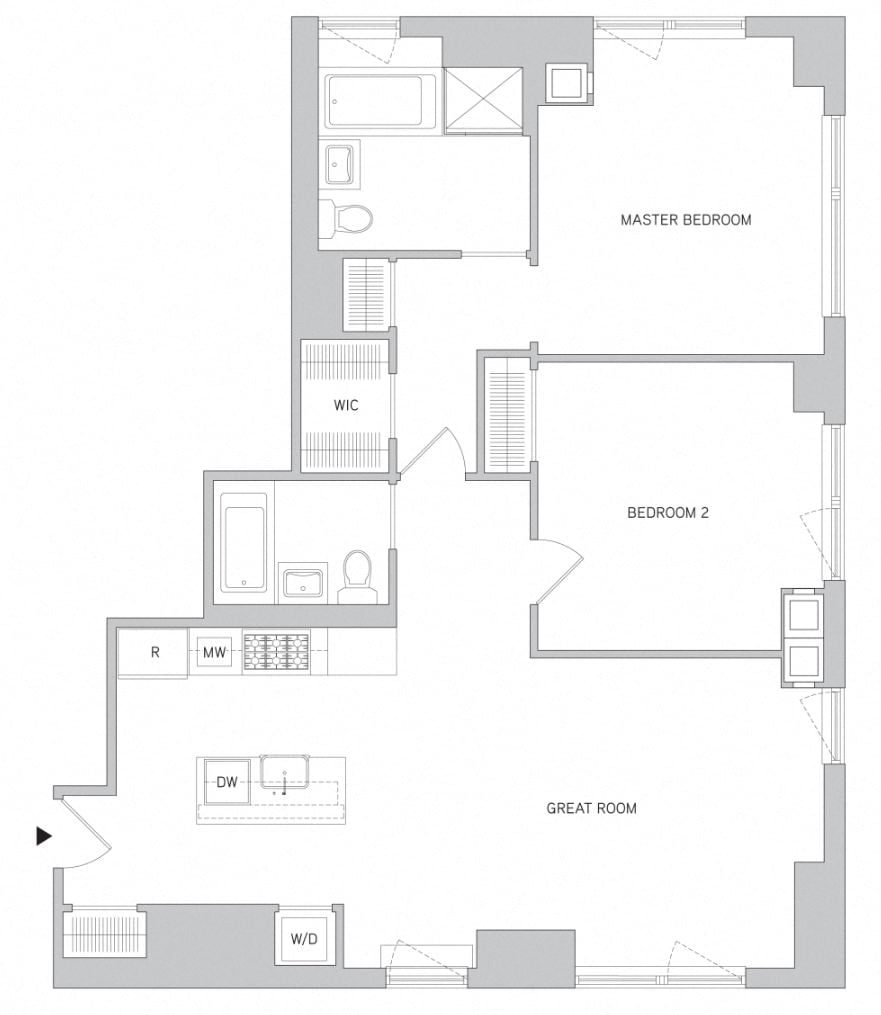 Rendering of the 2Br 2Bth 2 floor plan with 2 bedroom[s] and 2 bathroom[s] at The Aldyn