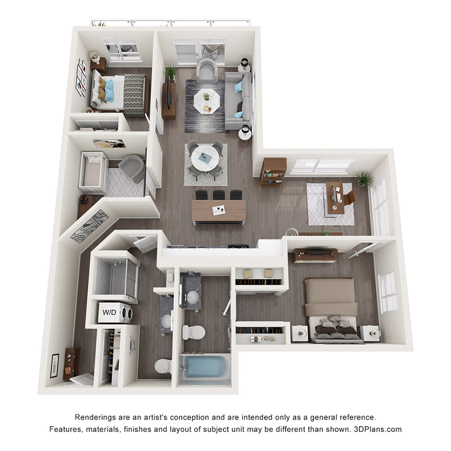 2 Bedrooms + Den floor plan