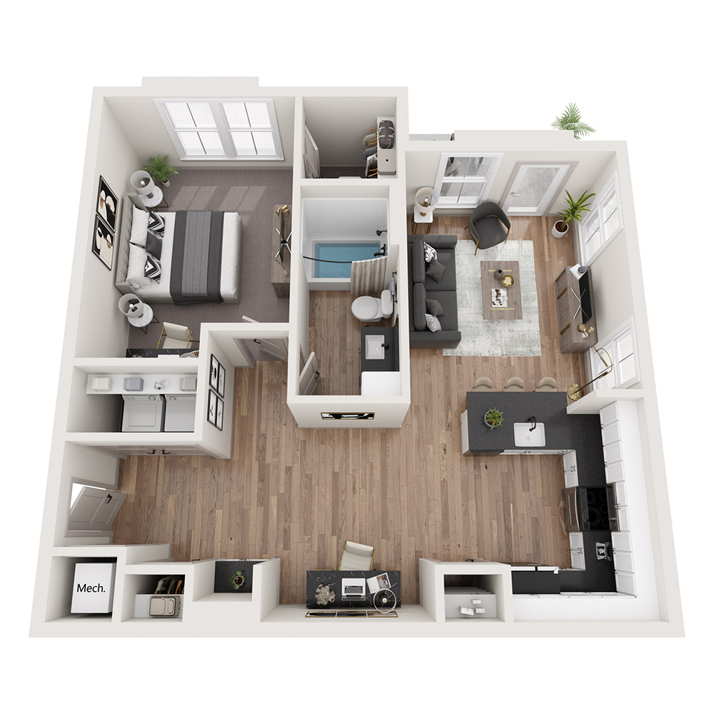 A1A - 1x1 floor plan