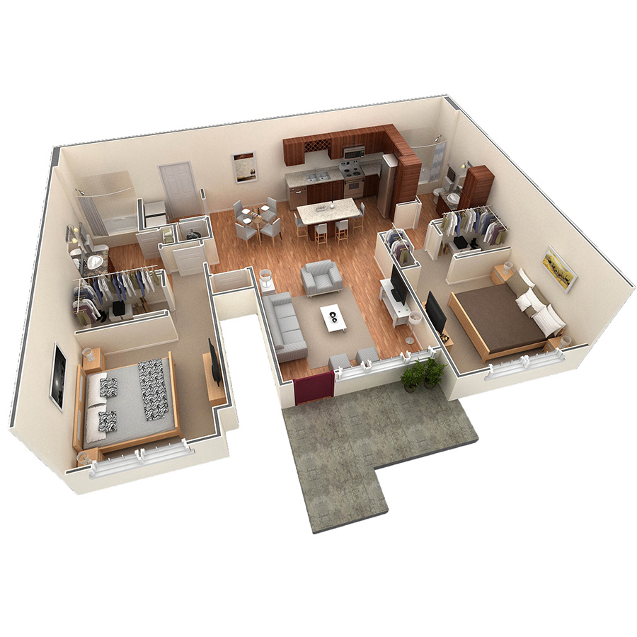 2 BR Grand Courtyard Garage floor plan