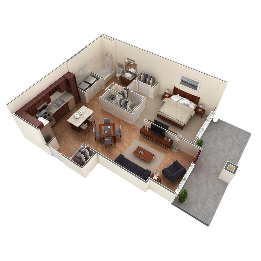 1 BR Designer Courtyard floor plan