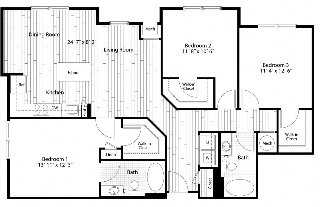 3 Bed/2 Bath floor plan