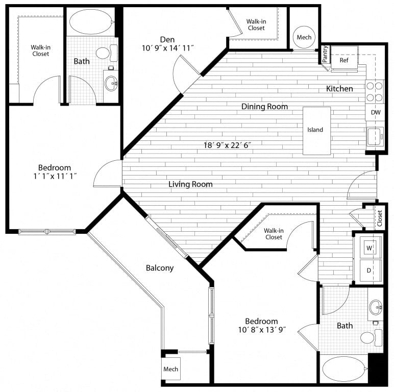 2 Bed/2 Bath Den floor plan