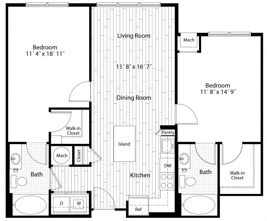 2 Bed/2 Bath floor plan