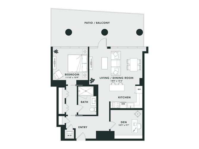 C7 | 1 Bed | 1 Bath | Den floor plan