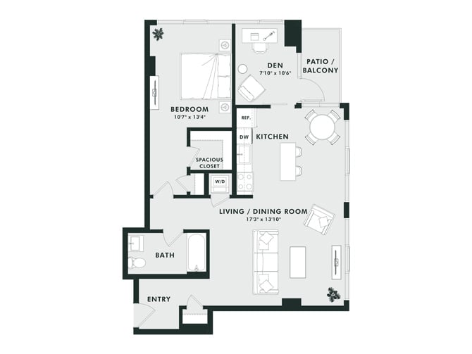 C13 | 1 Bed | 1 Bath | Den floor plan