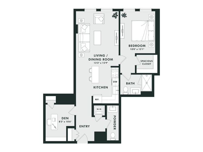 C9 | 1 Bed | 1.5 Bath | Den floor plan
