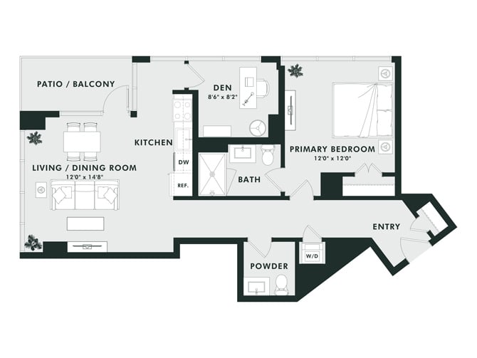 C10 | 1 Bed | 1.5 Bath | Den floor plan