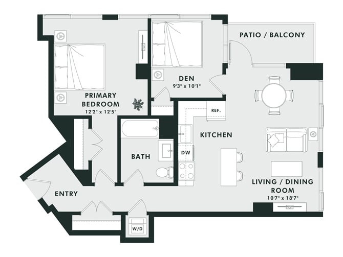 C8 | 1 Bed | 1 Bath | Den floor plan
