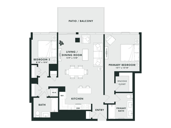 D1 | 2 Bed | 2 Bath floor plan