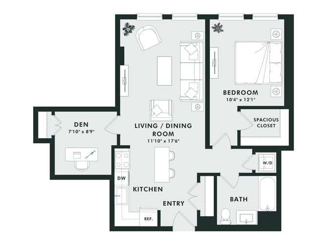 C3 | 1 Bed | 1 Bath | Den floor plan