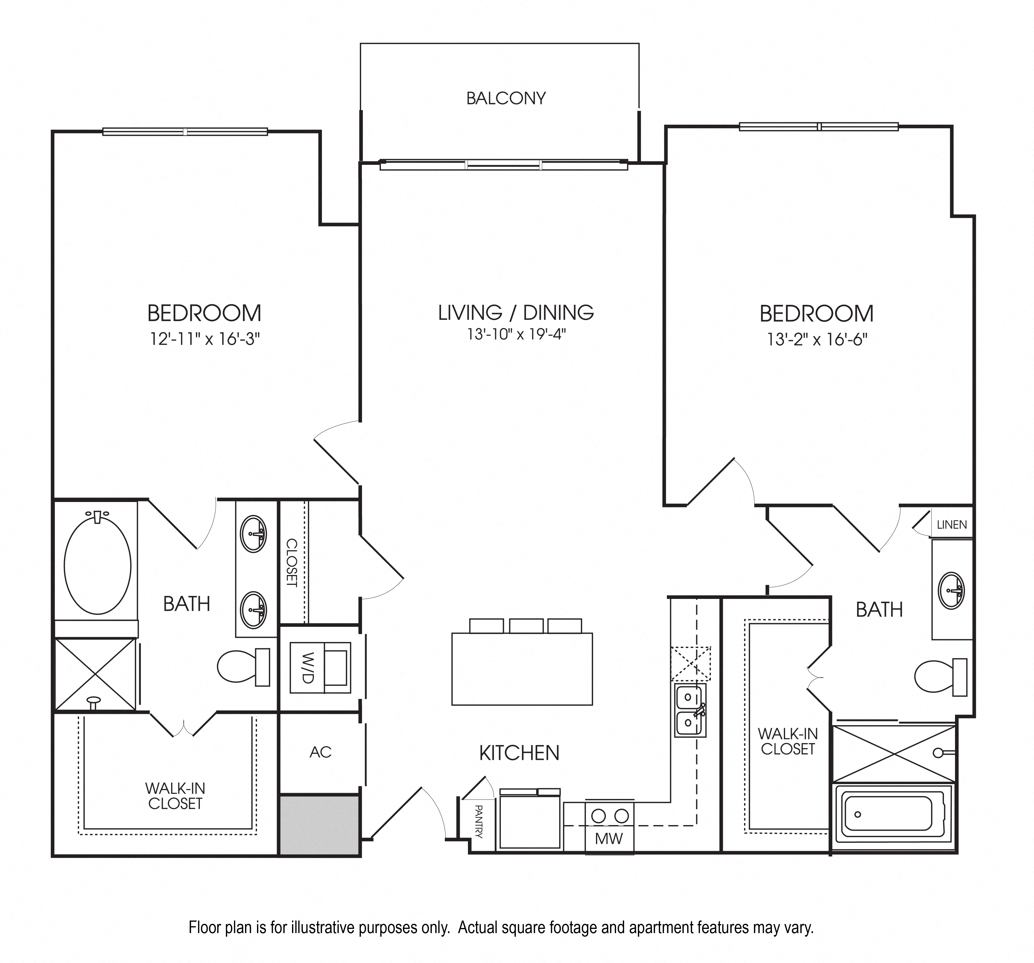 Rendering of the B10 floor plan with 2 bedroom[s] and 2 bathroom[s] at The Sovereign at Regent Square