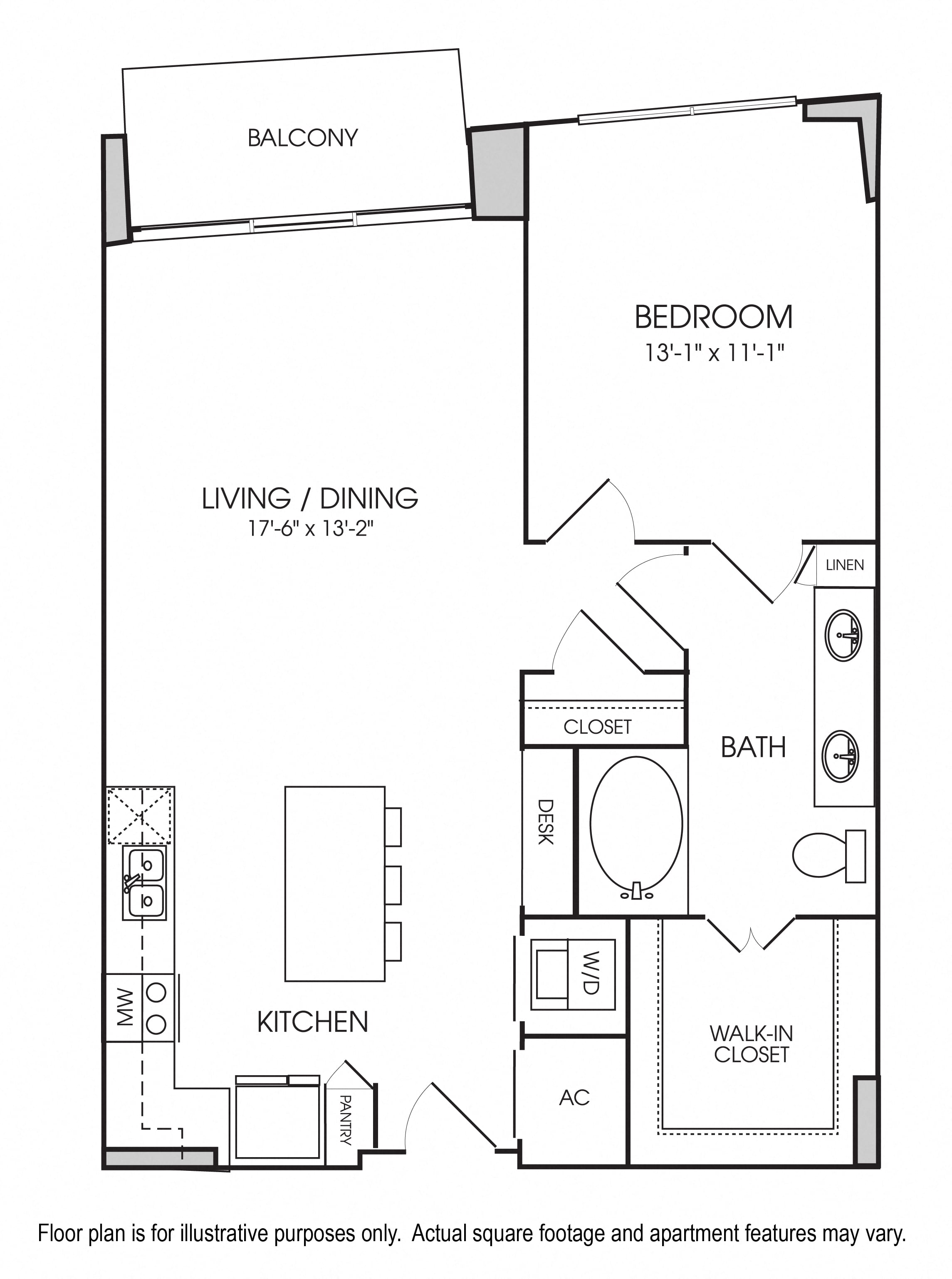 Rendering of the A5 floor plan with 1 bedroom[s] and 1 bathroom[s] at The Sovereign at Regent Square