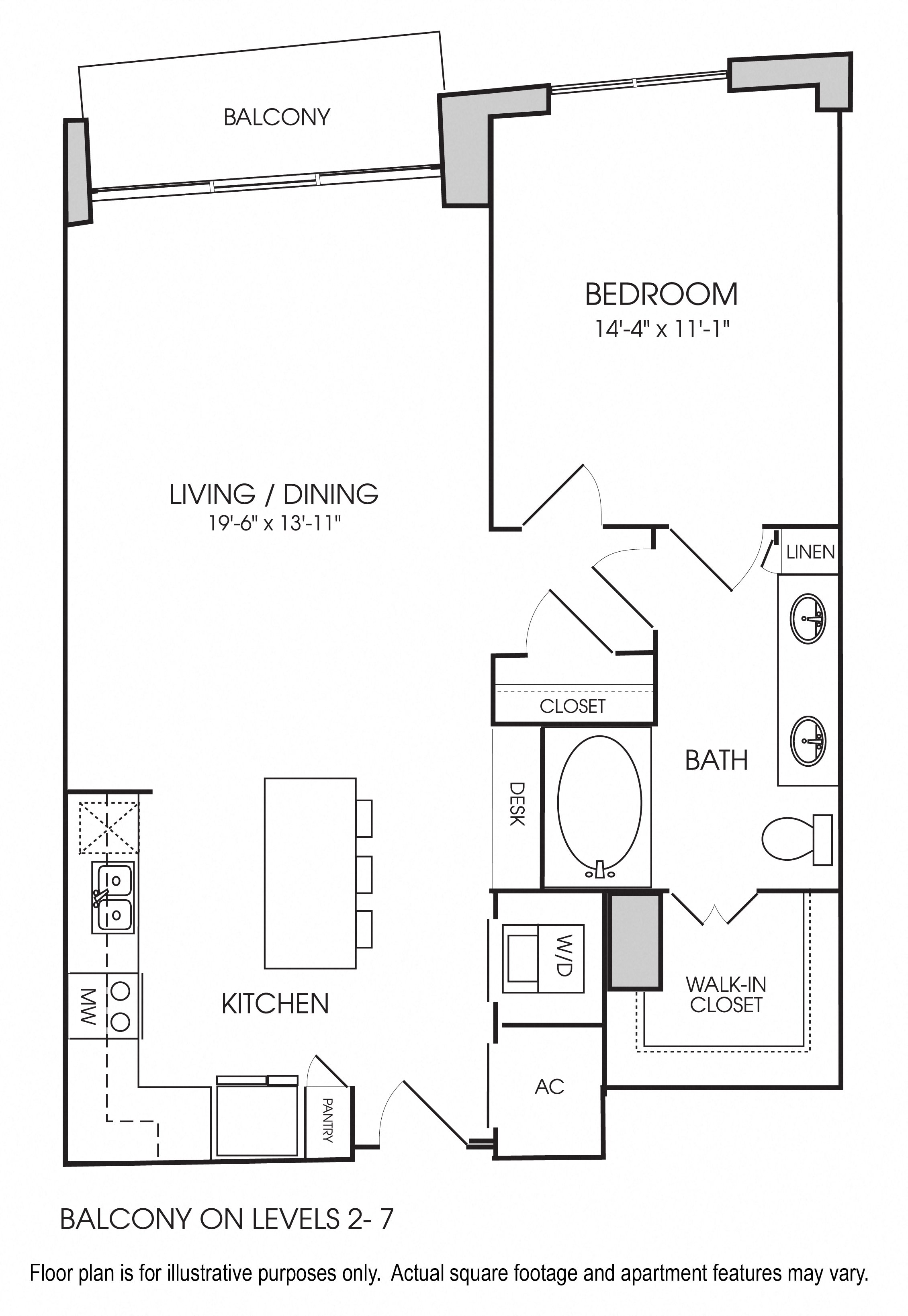 Rendering of the A8 floor plan with 1 bedroom[s] and 1 bathroom[s] at The Sovereign at Regent Square