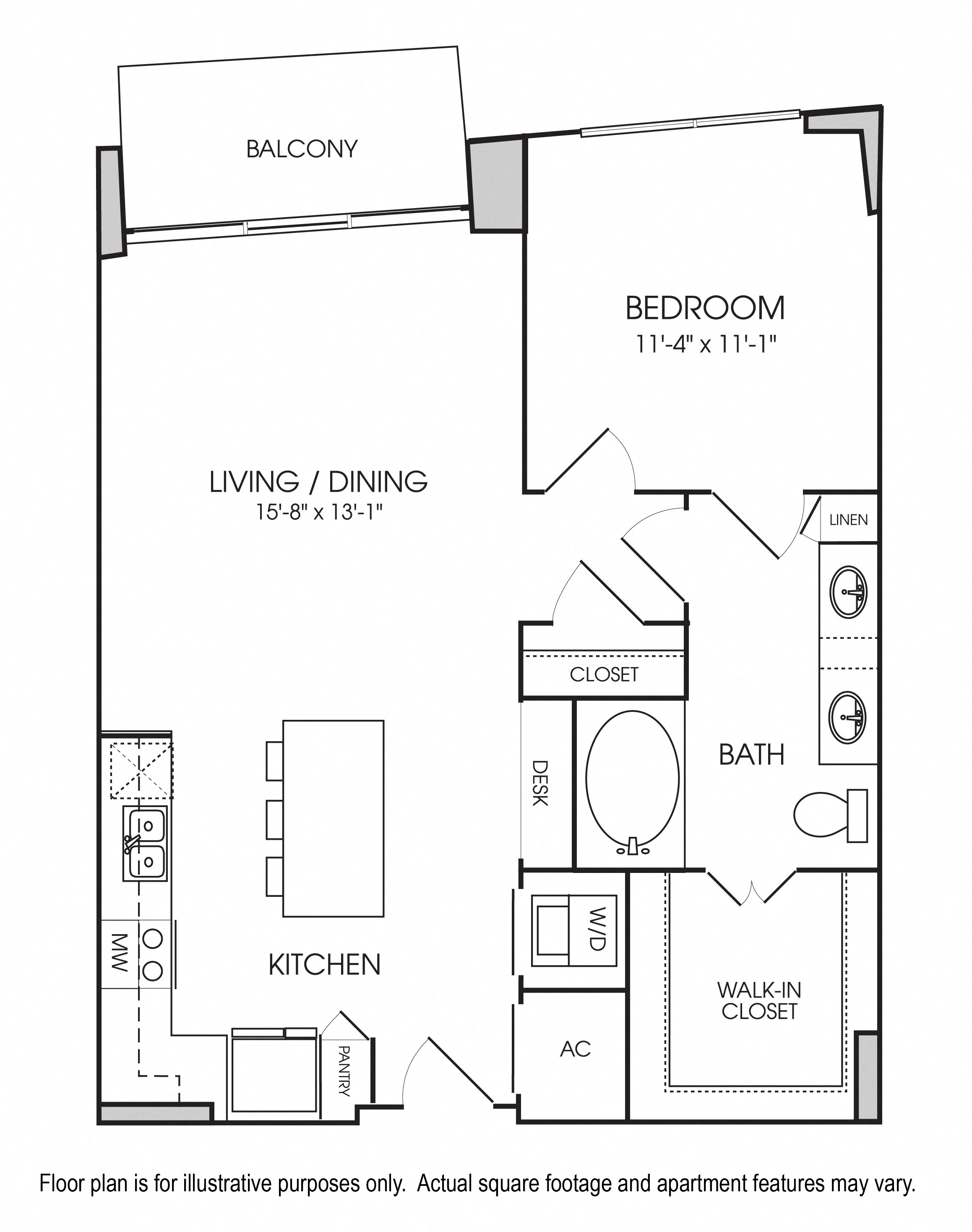 Rendering of the A4 floor plan with 1 bedroom[s] and 1 bathroom[s] at The Sovereign at Regent Square