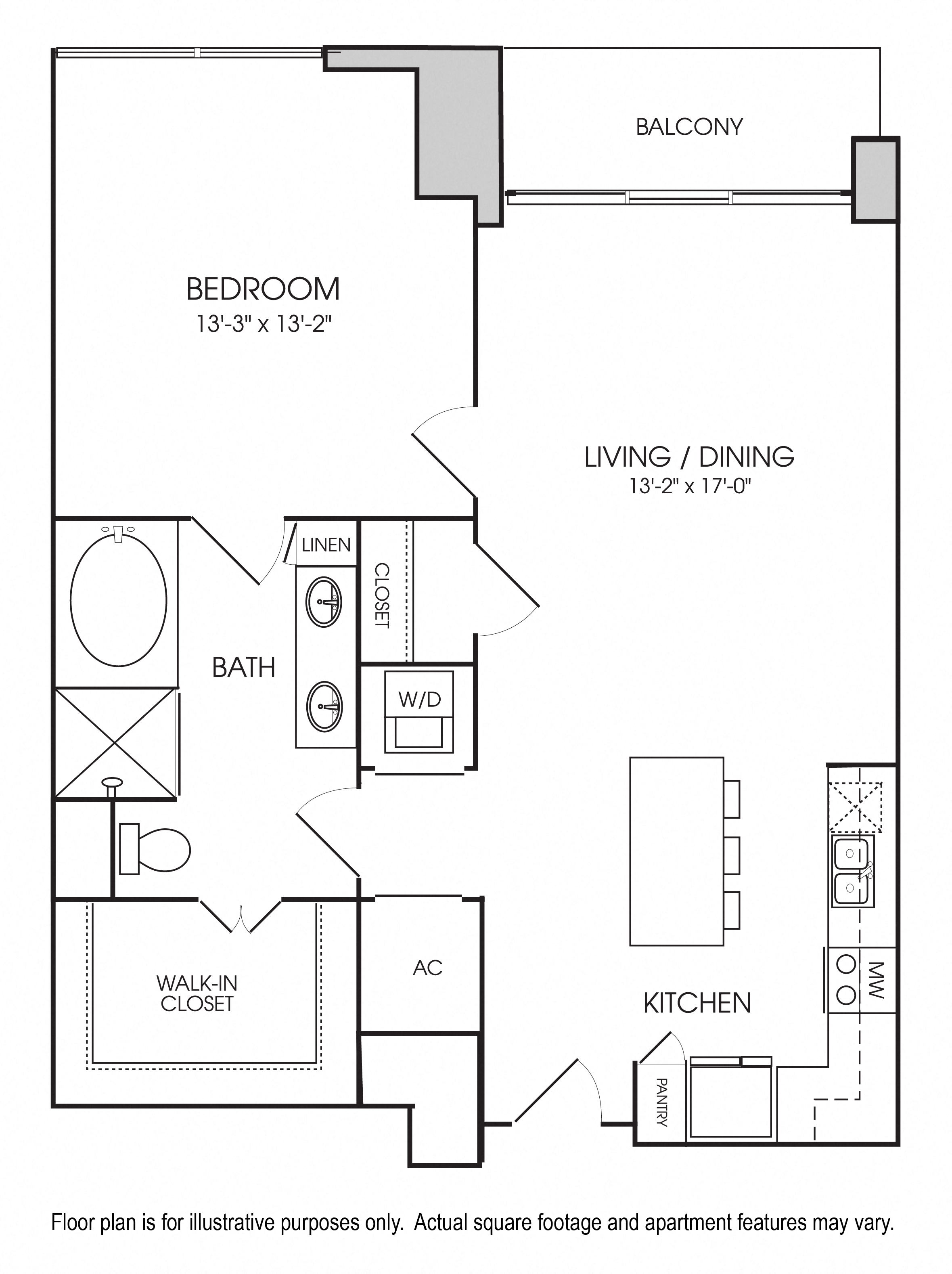 Rendering of the A9 floor plan with 1 bedroom[s] and 1 bathroom[s] at The Sovereign at Regent Square