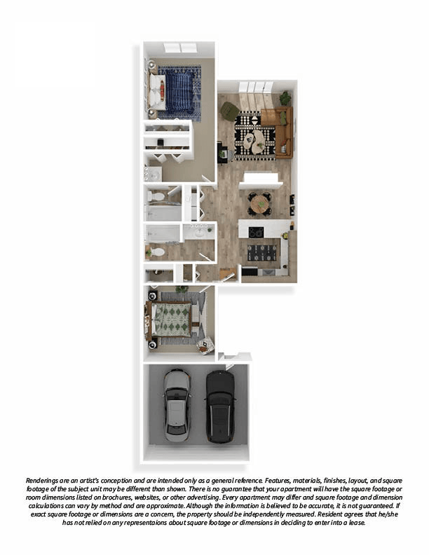 2x2 Premium w/ Garage floor plan